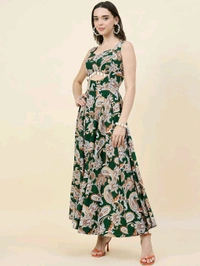 Women Ethnic Motifs Printed Cut-Outs Crepe Fit & Flare Dress - S, Bottle Green
