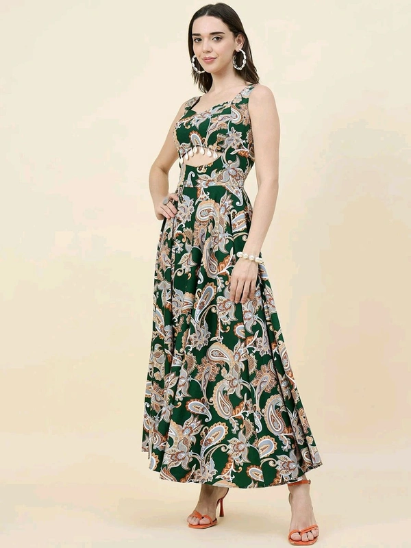 Women Ethnic Motifs Printed Cut-Outs Crepe Fit & Flare Dress - S, Bottle Green