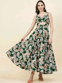 Women Ethnic Motifs Printed Cut-Outs Crepe Fit & Flare Dress - S, Bottle Green