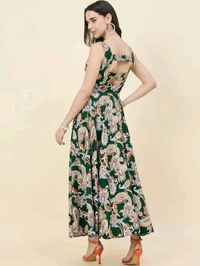 Women Ethnic Motifs Printed Cut-Outs Crepe Fit & Flare Dress - S, Bottle Green