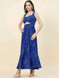 Women Ethnic Motifs Printed Cut-Outs Crepe Fit & Flare Dress - XL, Blue