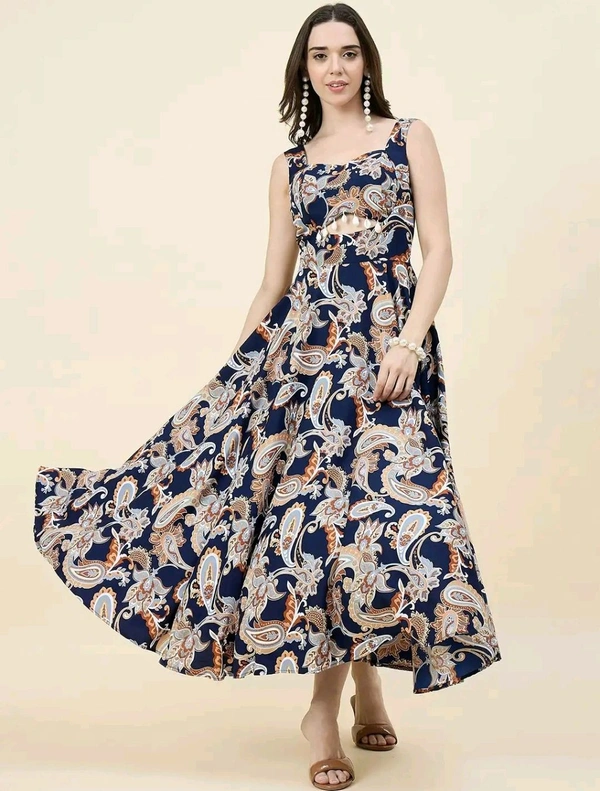 Women Ethnic Motifs Printed Cut-Outs Crepe Fit & Flare Dress - XL, Black