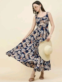 Women Ethnic Motifs Printed Cut-Outs Crepe Fit & Flare Dress - XL, Black