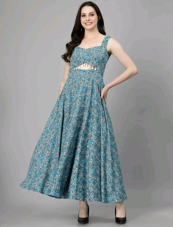 Women Ethnic Motifs Printed Cut-Outs Crepe Fit & Flare Dress - XL, Nevy Blue