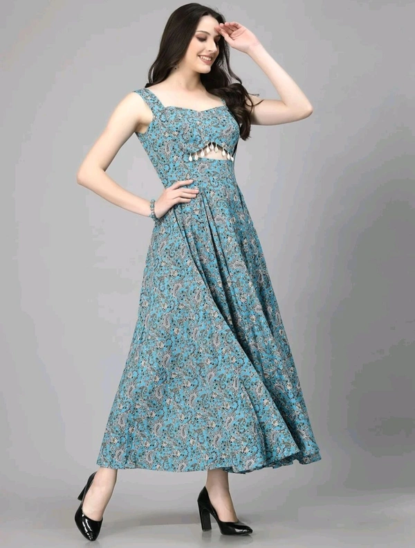 Women Ethnic Motifs Printed Cut-Outs Crepe Fit & Flare Dress - XL, Nevy Blue
