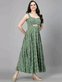 Women Ethnic Motifs Printed Cut-Outs Crepe Fit & Flare Dress - XL, Green