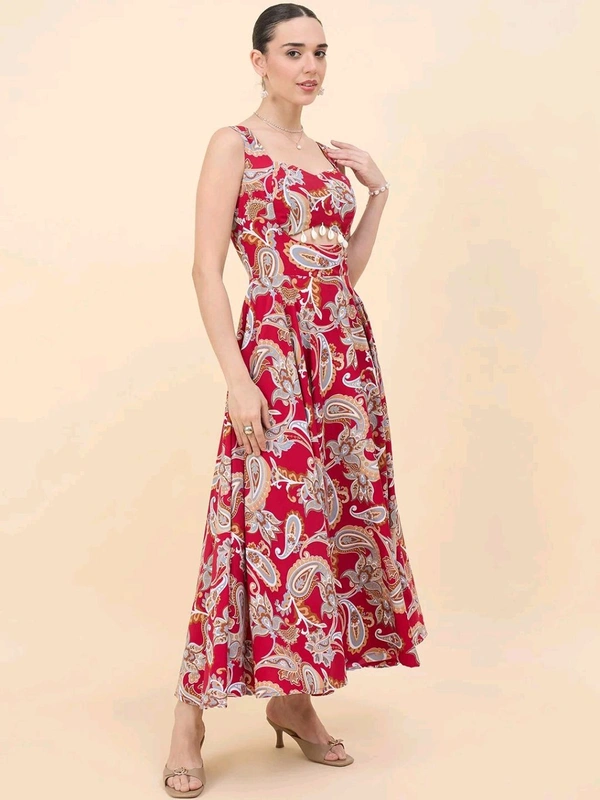 Women Ethnic Motifs Printed Cut-Outs Crepe Fit & Flare Dress - XL, Shiraz