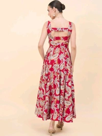Women Ethnic Motifs Printed Cut-Outs Crepe Fit & Flare Dress - XL, Shiraz