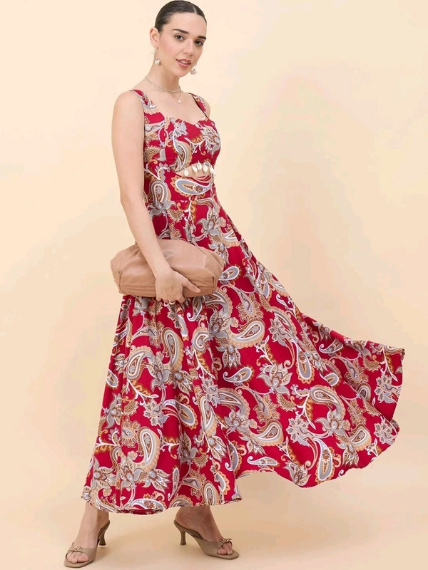 Women Ethnic Motifs Printed Cut-Outs Crepe Fit & Flare Dress - XL, Shiraz