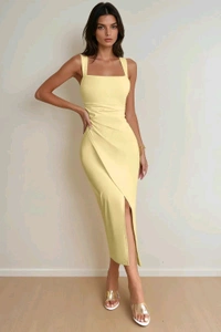 Pastel Yellow Bodycon Midi Dress - L, Picasso