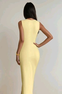 Pastel Yellow Bodycon Midi Dress - L, Picasso