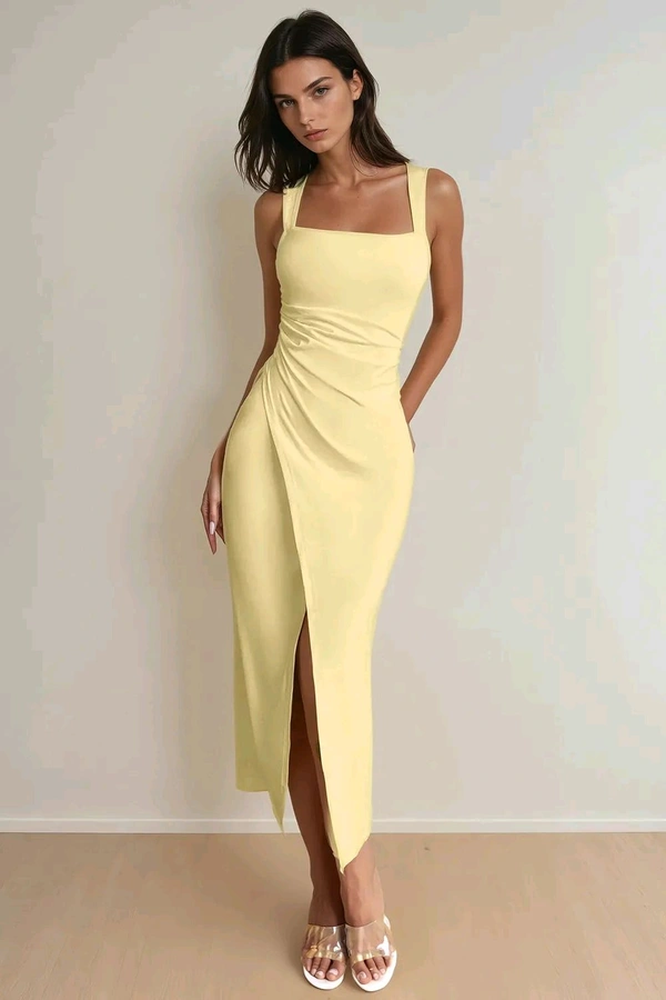 Pastel Yellow Bodycon Midi Dress - XL, Picasso