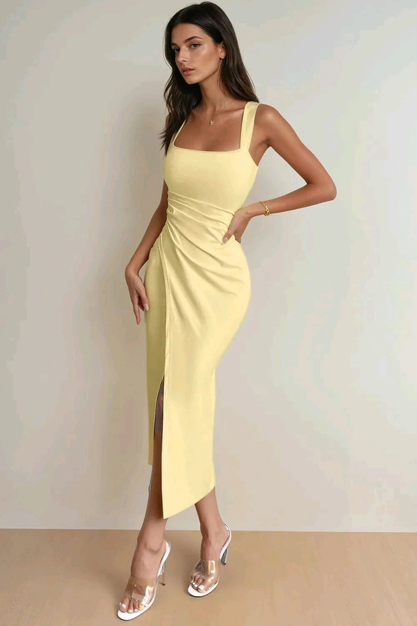 Pastel Yellow Bodycon Midi Dress - XL, Picasso