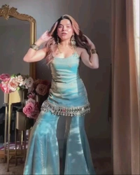 Ready To Wear Fendy Silk Embroidered Mirror Work Top with Sharara Plazzo and Dupatta
- M, Pelorous