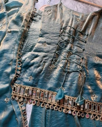 Ready To Wear Fendy Silk Embroidered Mirror Work Top with Sharara Plazzo and Dupatta
- XL, Pelorous
