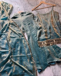 Ready To Wear Fendy Silk Embroidered Mirror Work Top with Sharara Plazzo and Dupatta
- XL, Pelorous