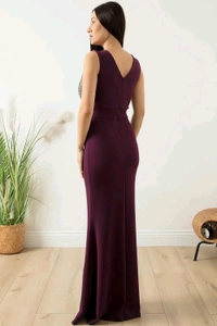 Elegant Evening Gown, V-Neck Sequin Bodice, Floor Length Black Mermaid Dress - L, purple