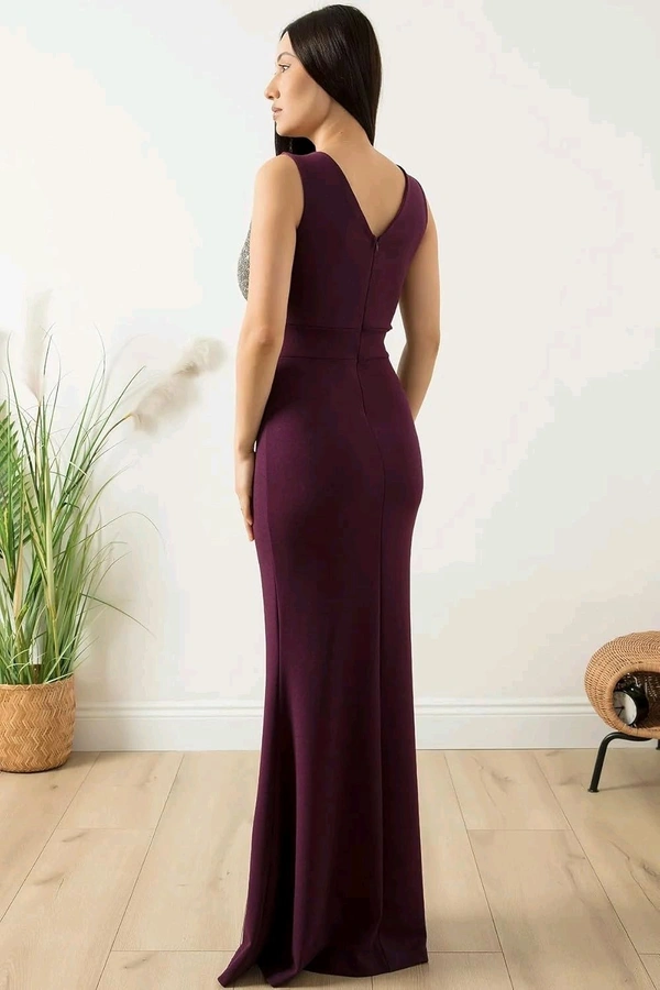 Elegant Evening Gown, V-Neck Sequin Bodice, Floor Length Black Mermaid Dress - S, Maroon