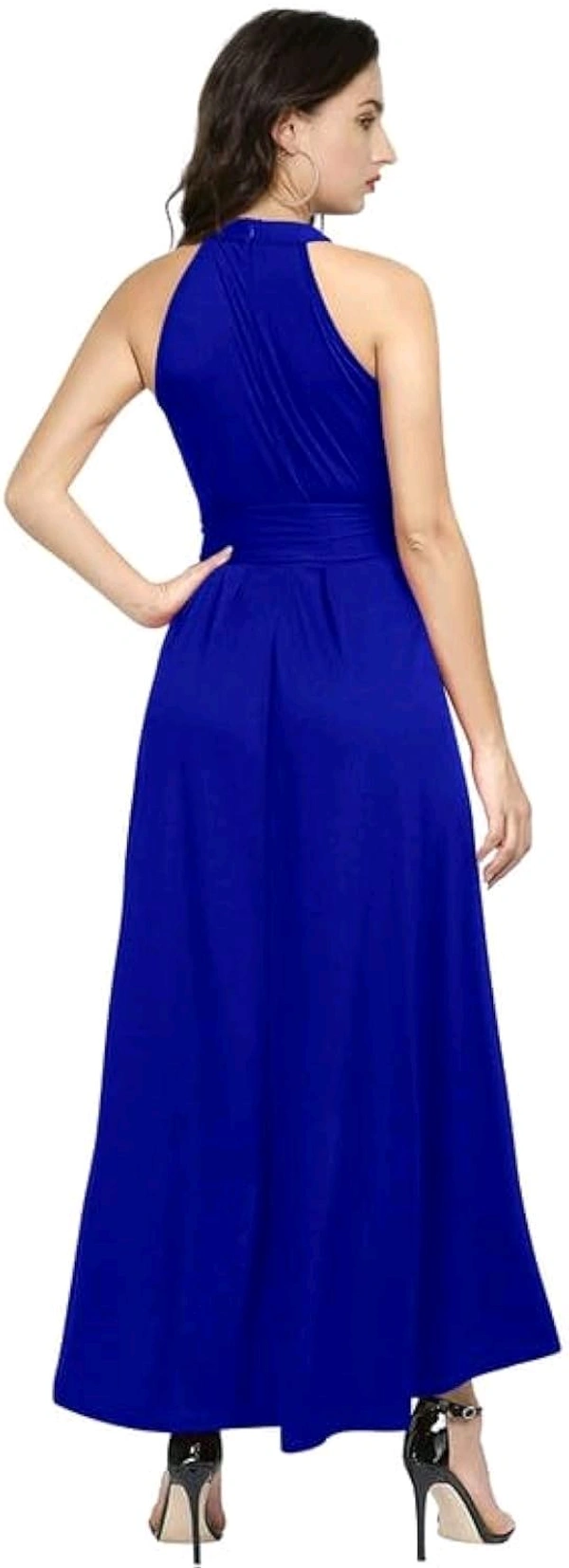 Nuventex Women's Polyster Solid Helter Neck Sleeveless Dresses - L, Blue