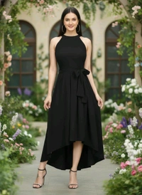 Nuventex Women's Polyster Solid Helter Neck Sleeveless Dresses - M, Black