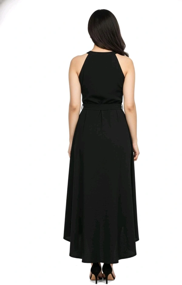 Nuventex Women's Polyster Solid Helter Neck Sleeveless Dresses - M, Black