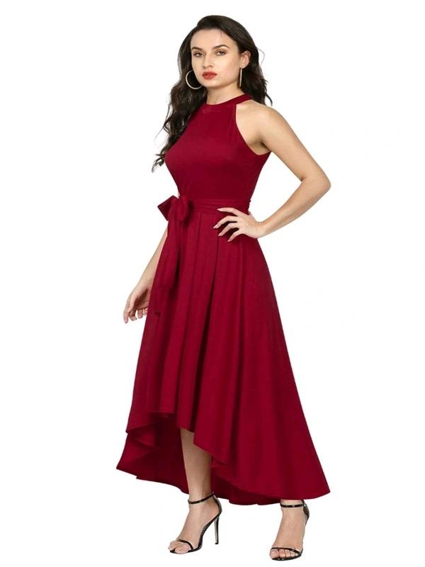 Nuventex Women's Polyster Solid Helter Neck Sleeveless Dresses - M, Maroon
