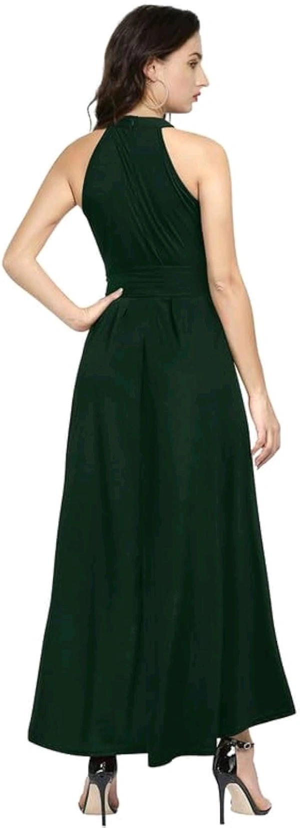 Nuventex Women's Polyster Solid Helter Neck Sleeveless Dresses - M, Green