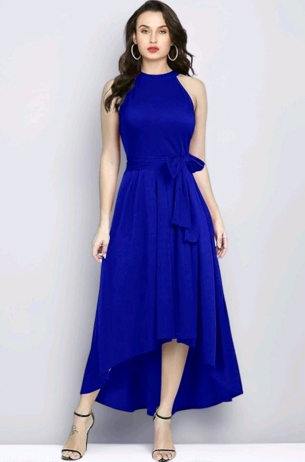 Nuventex Women's Polyster Solid Helter Neck Sleeveless Dresses - M, Blue