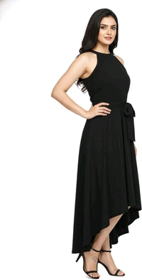Nuventex Women's Polyster Solid Helter Neck Sleeveless Dresses - S, Black