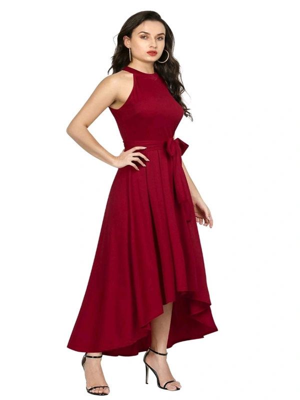 Nuventex Women's Polyster Solid Helter Neck Sleeveless Dresses - S, Maroon