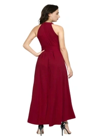 Nuventex Women's Polyster Solid Helter Neck Sleeveless Dresses - S, Maroon