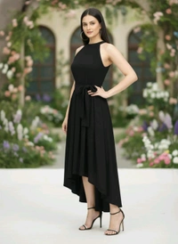 Nuventex Women's Polyster Solid Helter Neck Sleeveless Dresses - XL, Black