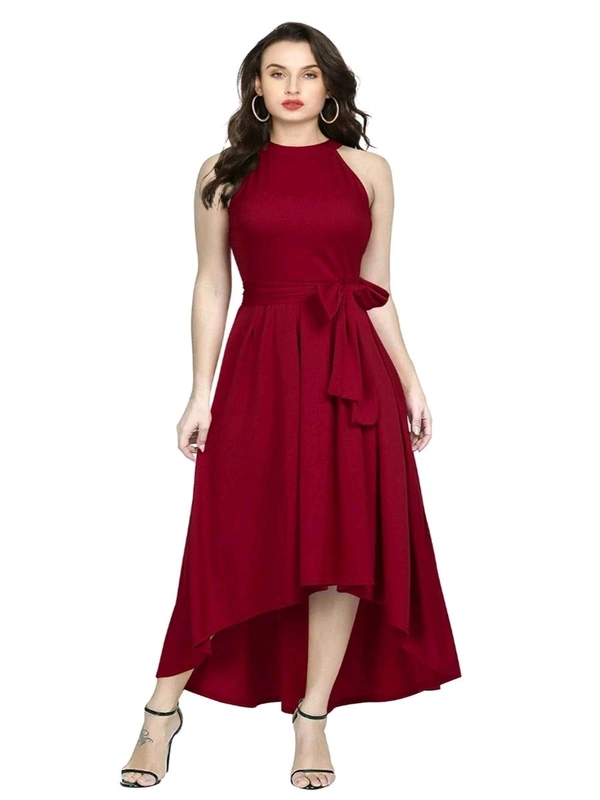 Nuventex Women's Polyster Solid Helter Neck Sleeveless Dresses - XL, Maroon