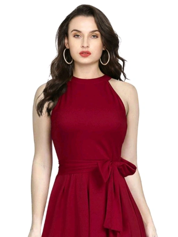 Nuventex Women's Polyster Solid Helter Neck Sleeveless Dresses - XL, Maroon