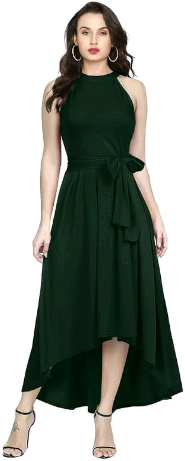Nuventex Women's Polyster Solid Helter Neck Sleeveless Dresses - XL, Green