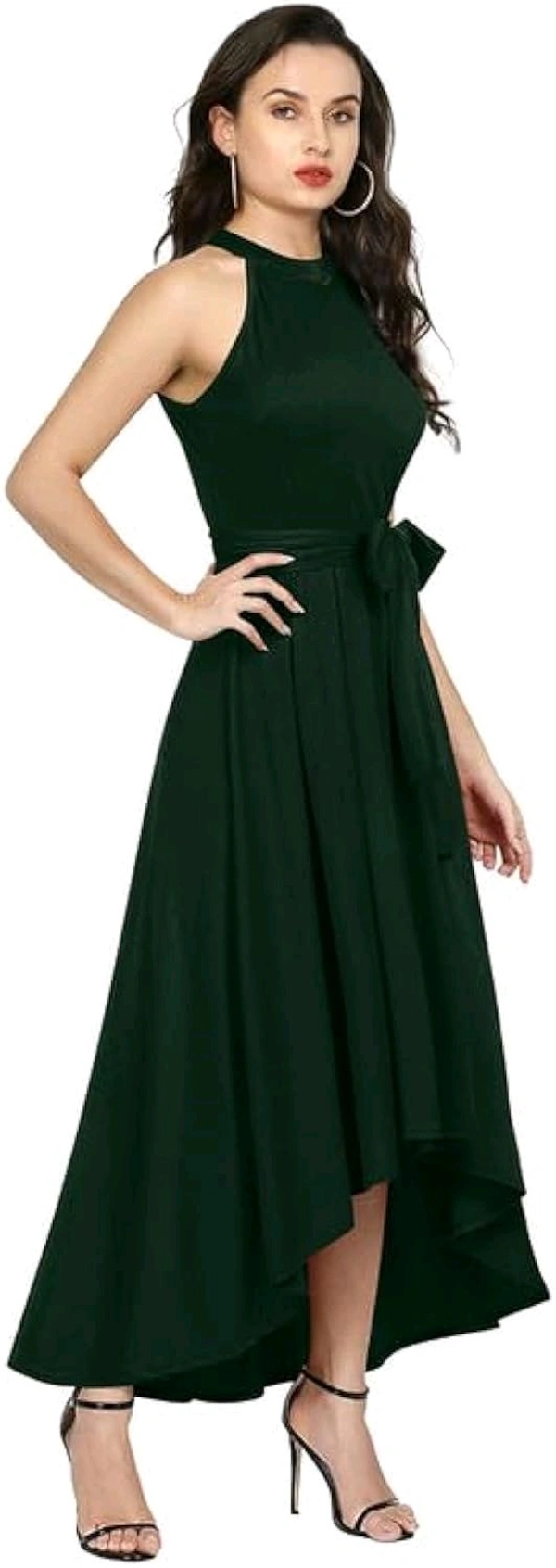 Nuventex Women's Polyster Solid Helter Neck Sleeveless Dresses - XL, Green