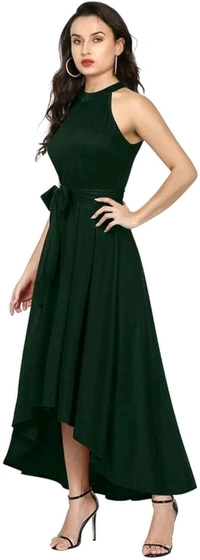 Nuventex Women's Polyster Solid Helter Neck Sleeveless Dresses - XL, Green