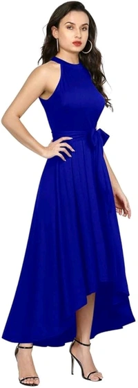 Nuventex Women's Polyster Solid Helter Neck Sleeveless Dresses - XL, Blue