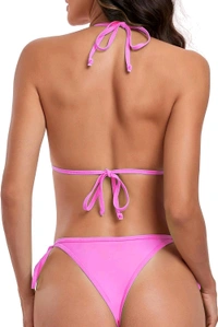Microbikini Thong Swimsuit Set with Metal Accessories | Bikini Set - M, Lavender Rose