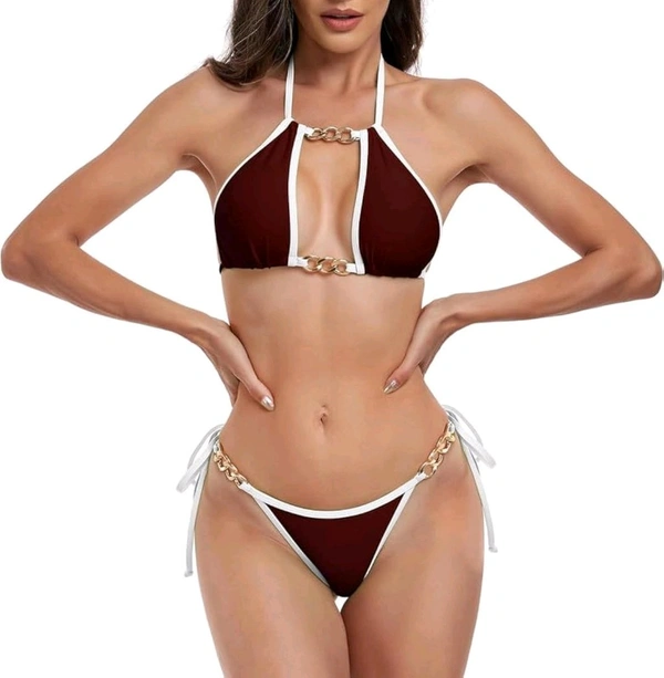 Square Neck Bra with Brazilian Drawstring Bikini Swimsuit Sets
- S, wine