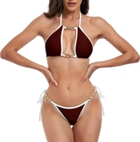 Square Neck Bra with Brazilian Drawstring Bikini Swimsuit Sets
- XL, wine