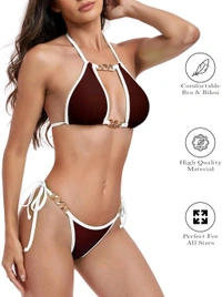 Square Neck Bra with Brazilian Drawstring Bikini Swimsuit Sets
- XL, wine