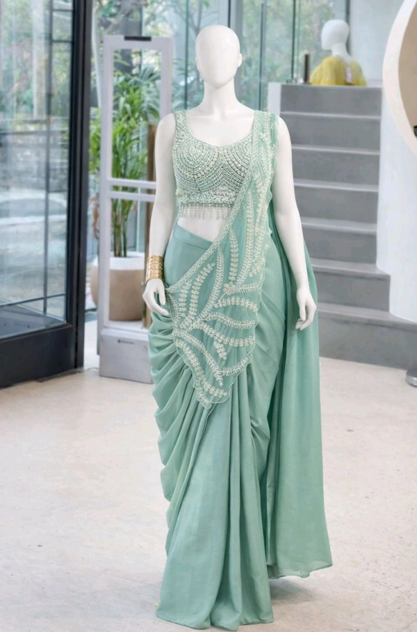 Women’s Ready to Wear Embroidered Saree with Sequence Work and Stitched Blouse | Heavy Rangoli Saree for Women
- Free Size, Cascade