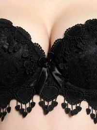 Womens Elegant Floral Print Padded Underwired Bra and Panty Set - 30B, Black