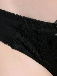 Womens Elegant Floral Print Padded Underwired Bra and Panty Set - 30B, Black