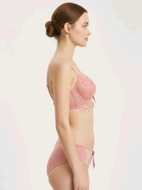 Womens Elegant Floral Print Padded Underwired Bra and Panty Set - 30B, Peach