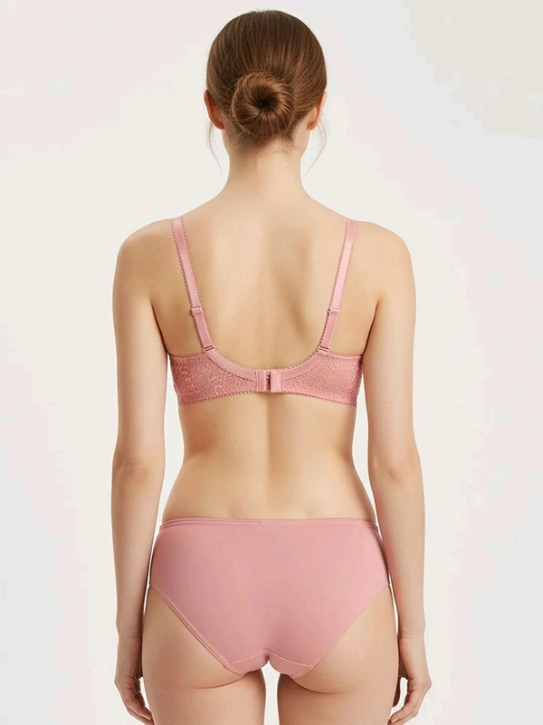 Womens Elegant Floral Print Padded Underwired Bra and Panty Set - 32B, Peach