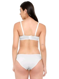 Womens Elegant Floral Print Padded Underwired Bra and Panty Set - 32B, White