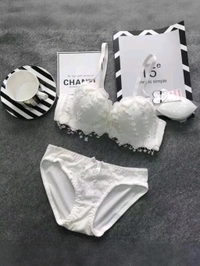 Womens Elegant Floral Print Padded Underwired Bra and Panty Set - 32B, White