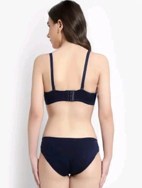 Womens Elegant Floral Print Padded Underwired Bra and Panty Set - 34B, blue